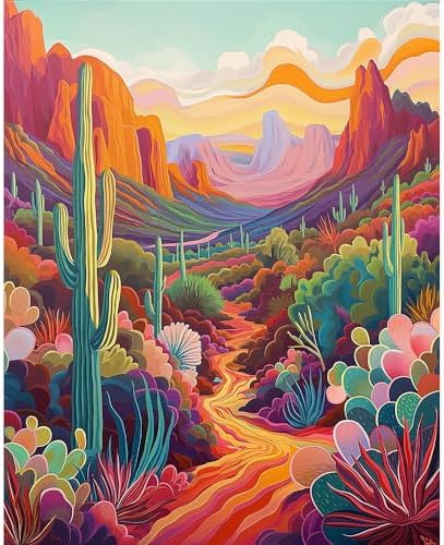 Natuyalo Paint by Numbers Kit for Adults Beginners and Kids, 16" Wx20 L Canvas Pictures Drawing Acrylic Paintwork with 3 Pcs Paintbrushes, Cactus in Wilderness