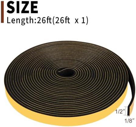 Yotache Foam Weather Stripping Seal Tape 1/2" W X 1/8" T, 26 Ft