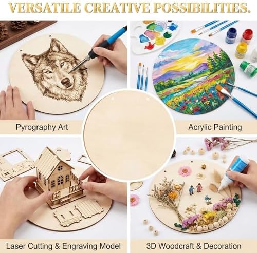 12 Inch Wood Circles for Crafts, 10Pcs Unfinished Wood Rounds for Cricut Projects, Burning, Painting, Door Hanger, DIY Wooden Crafts Gifts for Halloween Fall Holiday Home Decor (10PCS)