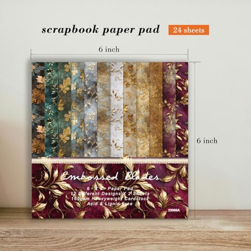 Autumn Leaves Scrapbook Paper Pad, 24 Sheets 6 x 6 Inch Vintage Patterned Designed Wedding Decorative Decoupage for Card Making Folded Supplies Gift Wrapping Journals DIY Crafts Photo Album