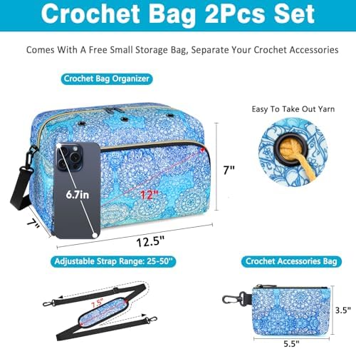 IBFUN Crochet Yarn Knitting Bag Organizer for Knit Accessories Hooks