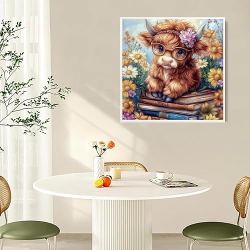 RYMILIE Cow Diamond Art Kits for Adults Diamond Painting Kit 14x14in | 5D Flowers Diamond Art Painting Kit for Beginners, DIY Full Round Drill Book Gem Art Crafts for Home Wall Decor Gift