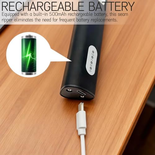 Electric Stitch Remover Tool for Embroidery and Sewing | Rechargeable Seam Ripper with Light | for Professionals, Beginners, and Crafting Enthusiasts (Black)