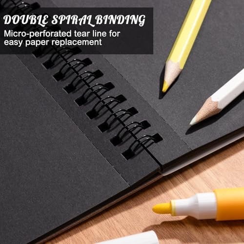 Black Paper Sketchbook 9 × 12 in, 30 Sheets, 160gsm Spiral Bound | Acid-Free 98Lb Black Paper, Lays Flat, Clean Tear-Out Pages, for Colored Pencil, Chalk, Gel Pens And Mixed Media