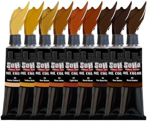 Soho Urban Artist Oil Paint Earth Colors Set of 9-170mL Tubes, Triple-Milled Oils with Refined Linseed - Smooth Application, True Color Mixes, Ideal for Brushes & Palette Knives