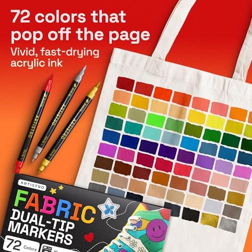 ARTISTRO 72 Dual-Tip Fabric Markers Decorating Kit, Permanent for Clothes