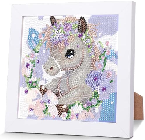 Horse Diamond Art Painting Kits for Kids with Frame Ages 4-8-12 (7x7 inch)