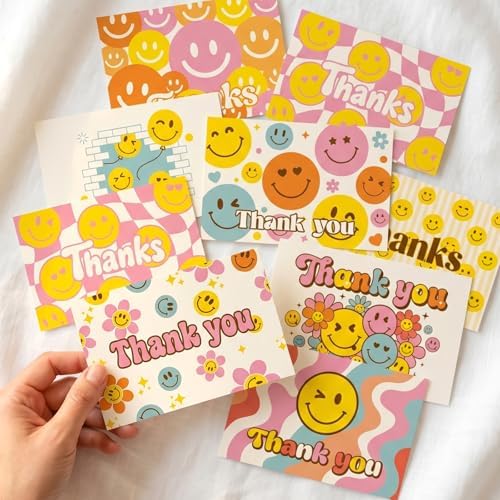 64 Pcs Thank You Cards, Postcards for Mailing Blank Note Greeting Cards, Employee Appreciation Cards, Smiley Face Postcards for Kids Adults Teachers Students, 4×6 In
