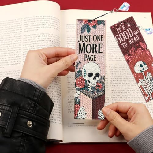 Mandun 4 Pcs Skull Diamond Painting Bookmark Kits, Special Shaped Diamond Art Bookmarks with Pendant, DIY Book Diamond Art Bookmarks with Tassels Crafts Gifts Supplies
