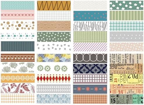 YUBBAEX 40 Rolls Basic Washi Tape Set Cute Printed Patterns Masking Skinny Creative Decorative Tapes for Arts, DIY Crafts, Journals, Planners, Scrapbook, Wrapping (Retroism 2)