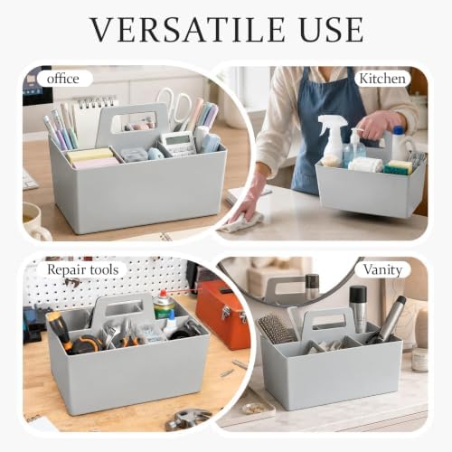 Multipurpose Caddy Organizer with Handle Plastic Desk Storage, Gray