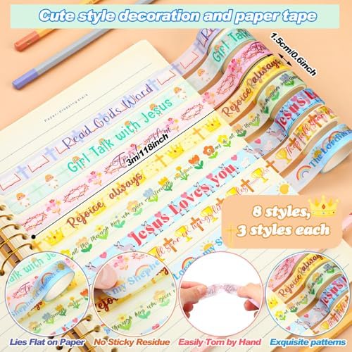 24 Rolls Christian Washi Tape Gifts, Kawaii Cute Religious