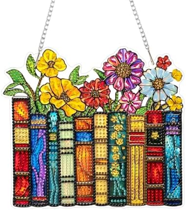 CRZMODE Book Diamond Art Hanging Kit for Adults, Flowers Pendant Diamonds Painting Art Kit, Special Crystal Diamond Art Painting Pendant Ornament, Craft Gift for Women Home Window Decor