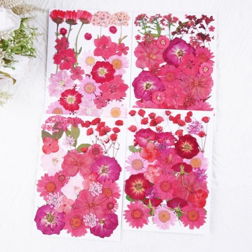 110Pcs Red Dried Pressed Flowers for Crafts,Xinxinran Dry Flower Kit for Resin Molds,Epoxy Resin Accessories,Bookmark,Nails, Jewelry Molds,Candle Making Supplies,Soap,Frame