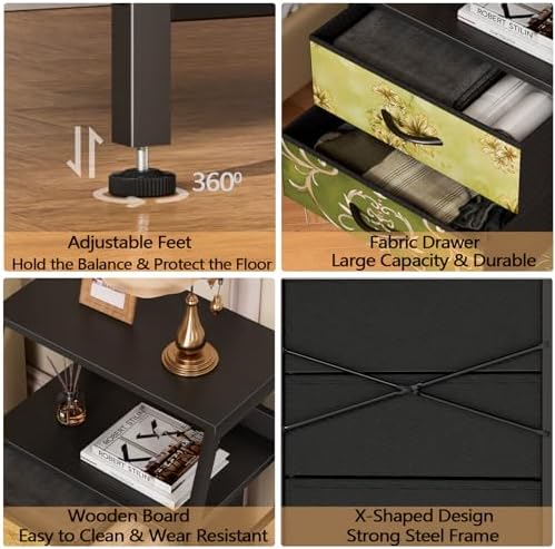 Furnulem 5 Drawers Dresser for Bedroom, Fabric Tall Nightstand