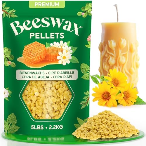 NORVENCE Beeswax Pellets 5LB, Pure & Natural Yellow Beeswax for Candle Making, DIY Skin Care, Lip Balm, Soap, Lotion, Creams & Wood Polishing – 5LB