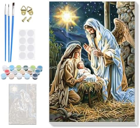 SENQAO Christmas Paint by Numbers for Adults Framed, Jesus Adults' Paint-by-Number Kits, Adult Paint by Number Kits on Canvas, Acrylic Number Painting for Home Decor, 8x12in