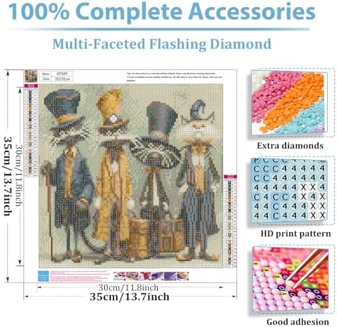 hkejoi Cat Diamond Art Kits for Adults, Diamond Painting Kits 14x14 Inch | Diamond Painting Kits for Adults Beginners, Gem Art, 5D Full Drill, DIY Arts and Crafts for Gift Home or Decor