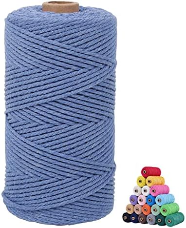 Macrame Cotton Cord 3mm x 109Yards, Moon Blue Natural Macrame Rope, Perfect Macrame Supplies Cotton Cord for Macrame Plant Hangers DIY Crafts (Moon Blue, 3mm*109Yards)