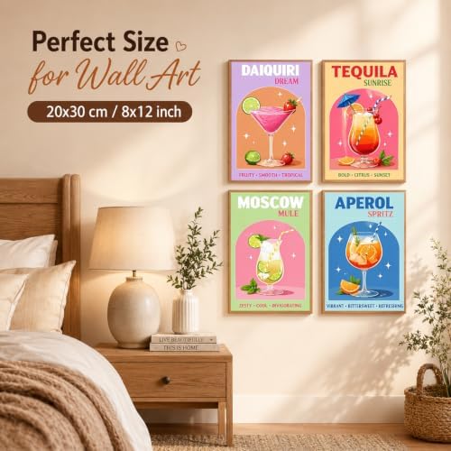 AUKELHJ 4 Pack Framed Paint by Numbers Kit for Adults, Cocktail, 8x12 inch | Paint by Number for Adults, Beginner Friendly, Framed Canvas, Easel Included, Fun and Relaxing, Gifts Box, Home Wall Decor