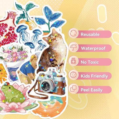 200PCS Vintage Aesthetic Stickers Pack Cute Scrapbook Stickers Holographic Journaling Scrapbooking Supplies Accessories
