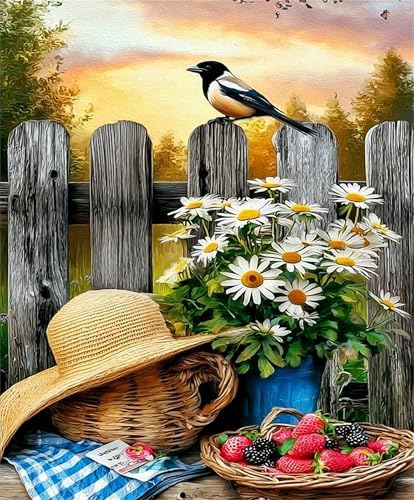 Jiqinsiye Flowers Paint by Numbers Kit for Adults,Hat DIY Painting Kits on Canvas,Fruit Color by Numbers,Large Adult Paint by Number for Gifts,Home Wall Decor