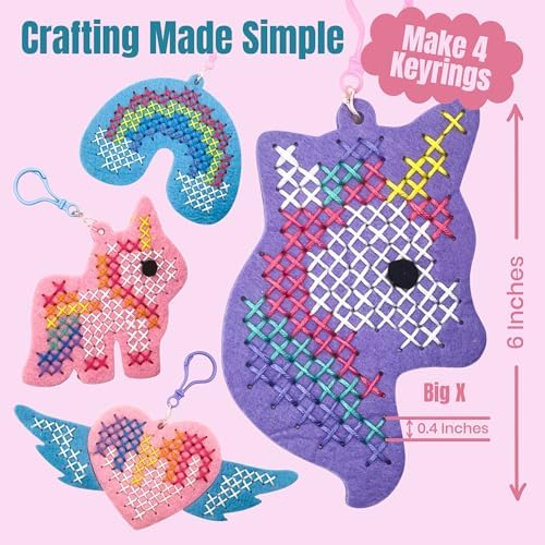 Unicorn Cross Stitch Kit for Kids Ages 6-12 - 4 Felt Beginner Projects
