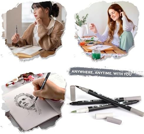 Gray Duo Tip Marker Pens, 12 Fine & Brush Tip Pen For Adult Coloring Books