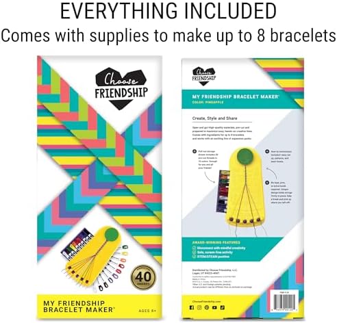 Choose Friendship Bracelet Making Kit – 20 Pre-Cut Threads, Portable Loom with Storage, Makes 8 Bracelets, Craft Gift for Kids Ages 8+, Yellow “Pineapple”
