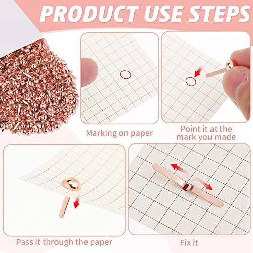 Hotop 500 Pcs Brad for Paper Crafts Metal Paper Fasteners,Rose Gold