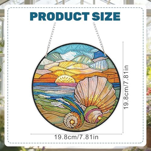 CRZMODE Stained Glass Shell Diamond Art Hanging Kit for Adults, Shell Pendant Diamonds Painting Art Kit, Special Crystal Diamond Art Painting Pendant Ornament, Craft Gift for Women Home Window Decor
