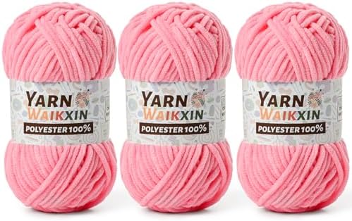 3 Pink Soft Chenille Yarn for Crocheting, Fluffy Chunky Crochet Yarn for Baby Blanket, (10.58oz/393yds) Fuzzy Velvet Yarn for Amigurumi&DIY Puzzle、Crafts、Scarf