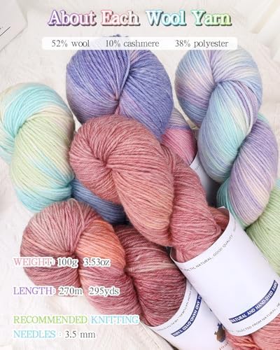 Katech Wool Yarn for Crocheting, Cashmere Yarn Hand Dyed Yarns-Purple Pink