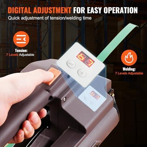 VEVOR Electric Strapping Machine, for 0.39"-0.75" PP PET Straps, Portable Electric Banding Tool with Digital Display, 2 x 4000mAh Battery Powered Automatic Strapping Tool for Packaging Box Pallet