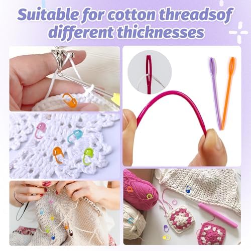 Varpotle 10Pcs Crochet Ring for Women with 45 Crochet Stitch Markers and 6 pcs Sewing Needles,Adjustable Open Crochet Tension Ring for Finger Crocheters Knitters,Stitch Markers for Crocheting