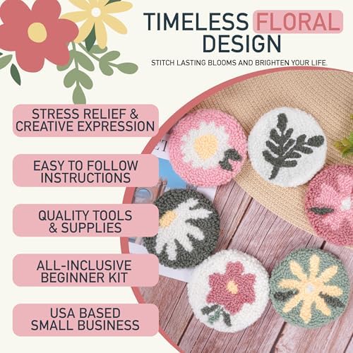 Emri Lane Punch Needle Kit – 6 Floral Design Punch Needle Embroidery Kit