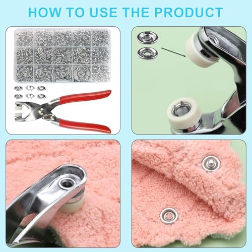 200 Sets Snaps for Fabric, Metal Snaps Buttons with Fastener Pliers Press Tool Kit for DIY Crafting, Clothing, Buttons for Clothes Sewing (9.5mm)