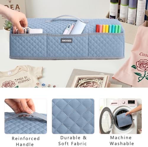 AMOIGEE Dust Cover for Latest Cutting Machine Cricutt Explore 5, Quilted Protective Cover with Storage Pockets for Cutting Machine, Floral Fabric Anti-Dust Cover for Craft Machine Organizer
