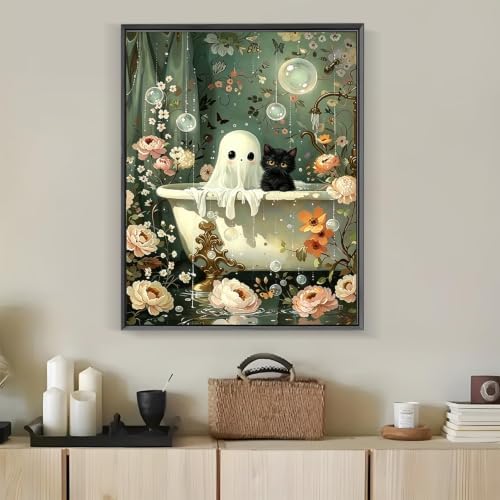 Cute Bathing Ghost and Cat Paint by Numbers Kit for Adults 16 X 20 Inch