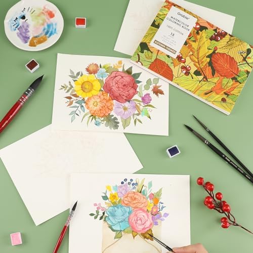 Grabie Watercolor Coloring Book, 15 A5 Cotton Sheets, Autumn-Themed