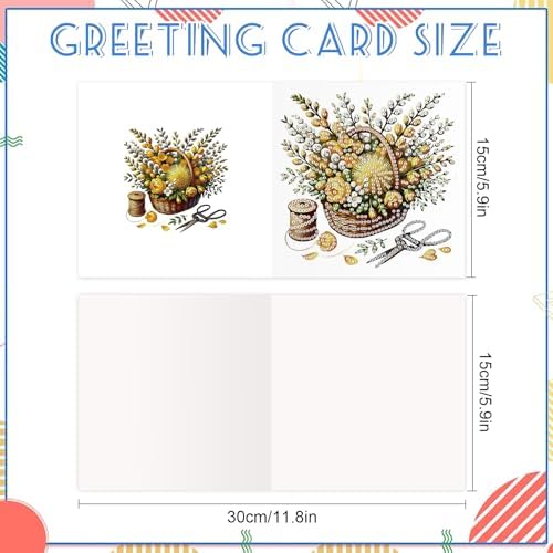 6pcs 5D DIY Diamond Painting Kit Greeting Card, Yellow Flower Diamond Handmade Greeting Card with Envelope, Holiday Gift Congratulations
