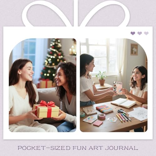 Dizdkizd Creative Art Journal Pocket-Sized Notebook with 28 Interesting Concept Templates Pages and 8 Die-Cut Stickers for Daily Journal, Planner, Mixed Media, 4.1in × 5.8in, Black