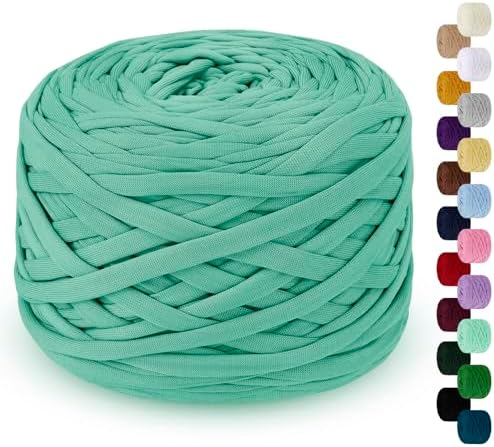 285g T-Shirt Yarn for Crocheting 109 Yards Elastic Ribbon Thick Fabric, Knitting for Crochet Bag, Blanket, Basket, DIY Projects, Home Decor (Mint Green)