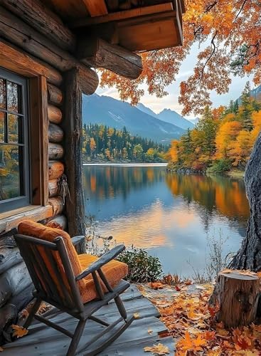 Wooden houses by the lake Diamond Art Kits for Adult Diamond Painting Kit