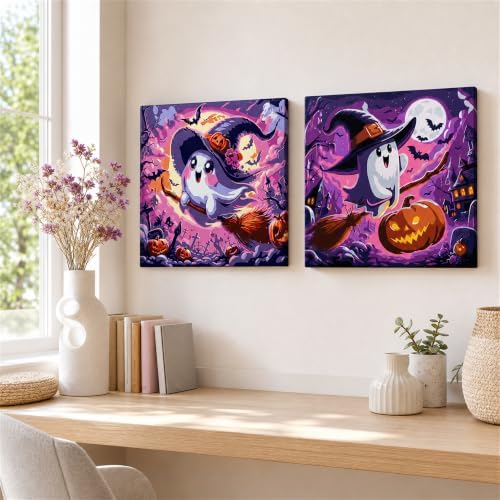 Yiolikan 2Pcs Halloween Paint by Numbers Kits for Adults Framed