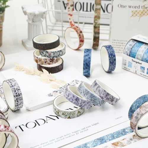 Flowers Washi Tape Set 60 Rolls Leaves Patterns Decorative Skinny Snow Masking Tapes for Arts, DIY Crafts, Journals, Planners, Scrapbook, Wrapping (Winter)