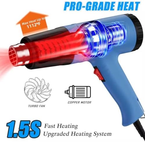 Heat Gun, 900W Hot Air Gun with 2 Temp Settings 572 & 1112°F, Overload Protection, 4 Nozzles, 5FT Cord, Heat Shrink Gun for Crafts, Resin, Vinyl Wrap, Soldering & Phone Repair