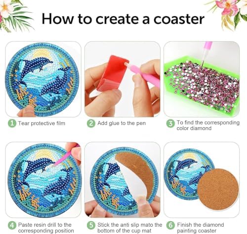 Meothan 8 Pcs Animals Diamond Art Coasters Kit for Adults with Holder 4x4in