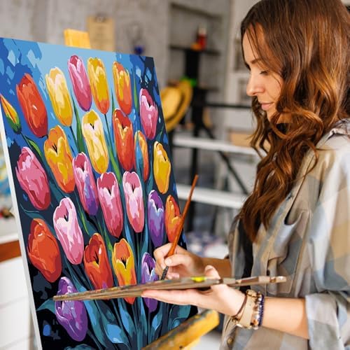 GEEHEIY Paint by Numbers Kit for Adults, Colorful Tulip Number Painting, 16 x 20 Inch
