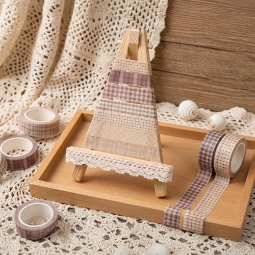 8 Rolls 10 mm Arts Adhesive Tapes, Gingham Washi Tape Charming Vintage Washi Tape Set Thin Retro Decorative Masking Tapes for Journals Scrapbooking DIY Crafts Planners Gift (Lattice)